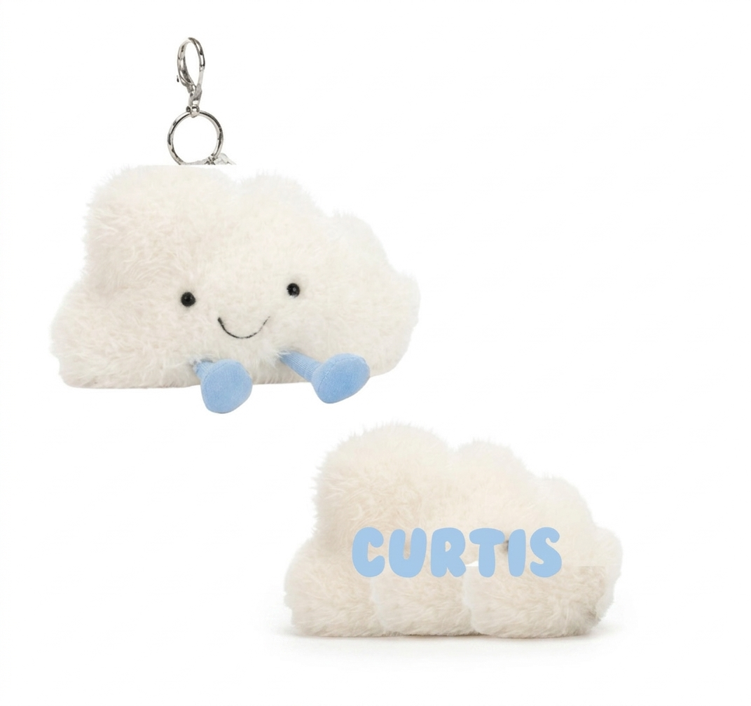Curtis on Cloud 9 Plush Embroidered Cloud Keychain